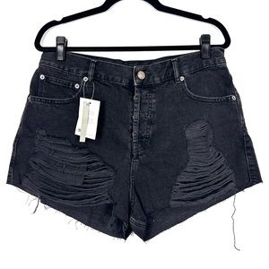 ASOS NWT black distressed high rise button fly shorts Q2